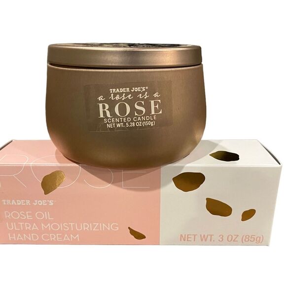 Trader Joe’s Rose Oil Moisturizer & Rose Scented Candle NEW Fast Shipping - Picture 1 of 9